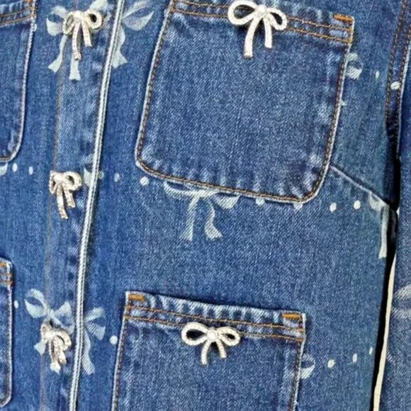 Self Portrait Blue Bow Print Embellished Cropped ShortJacket USA Size 10 - Picture 6 of 15